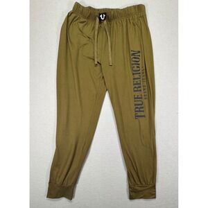 True Religion Mens Lounge Jogger Pants Olive Green Logo Stretch Size Large